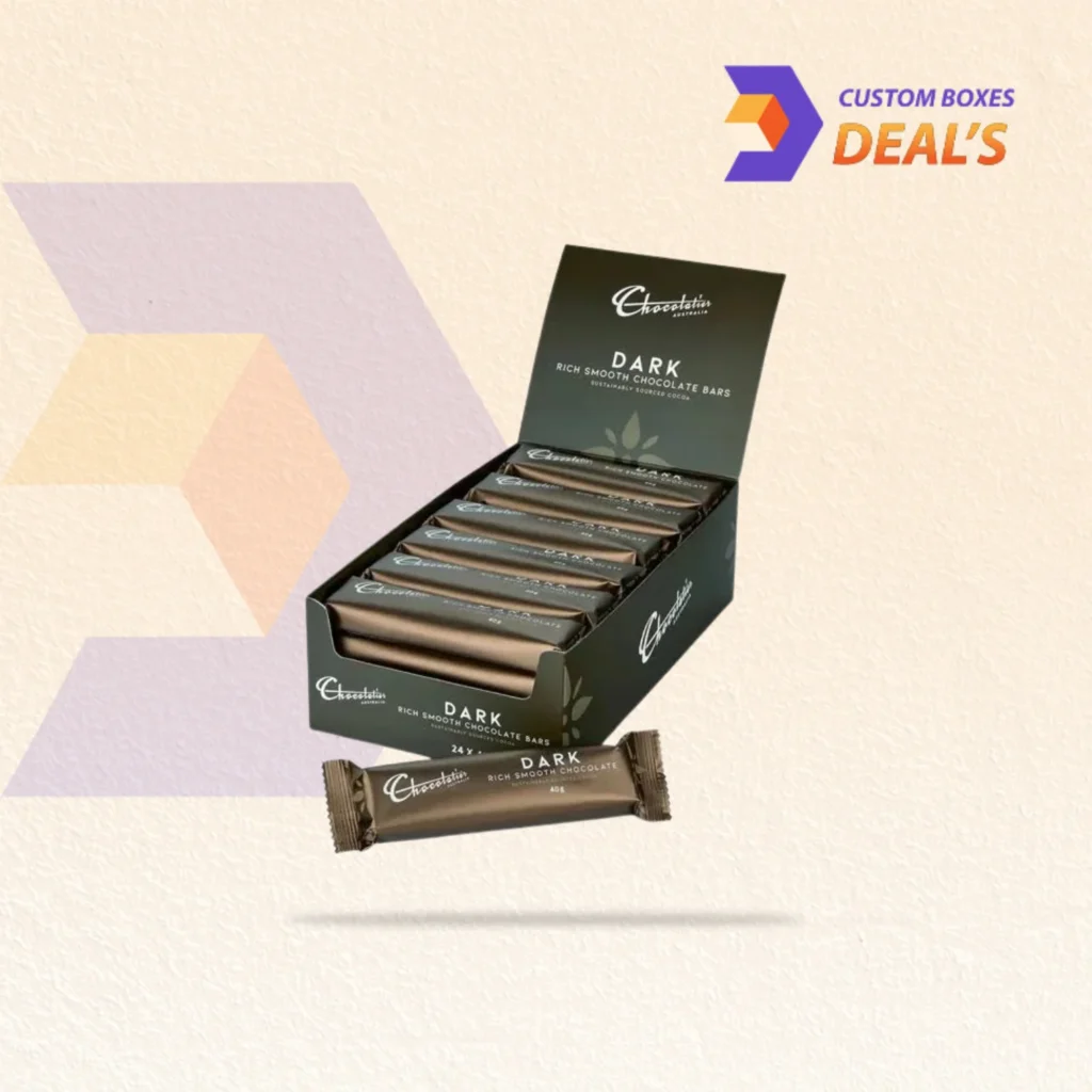 Wholesale chocolate display boxes with branding.