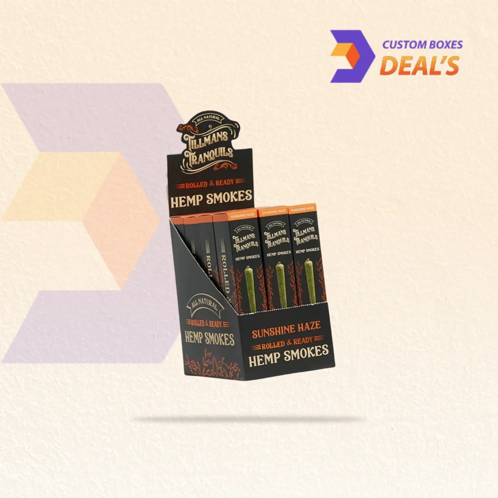 Printed pre roll display boxes for store counters.