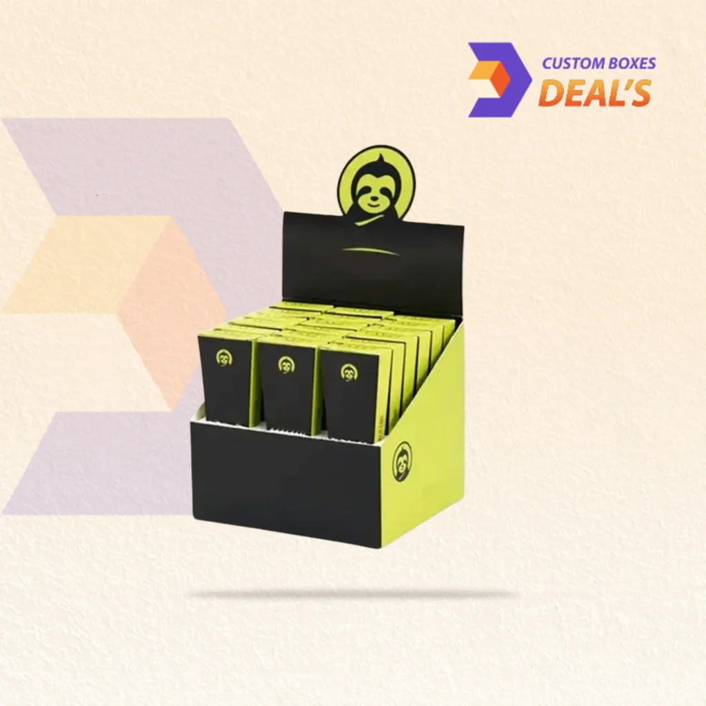 Printed product display packaging for store counters.