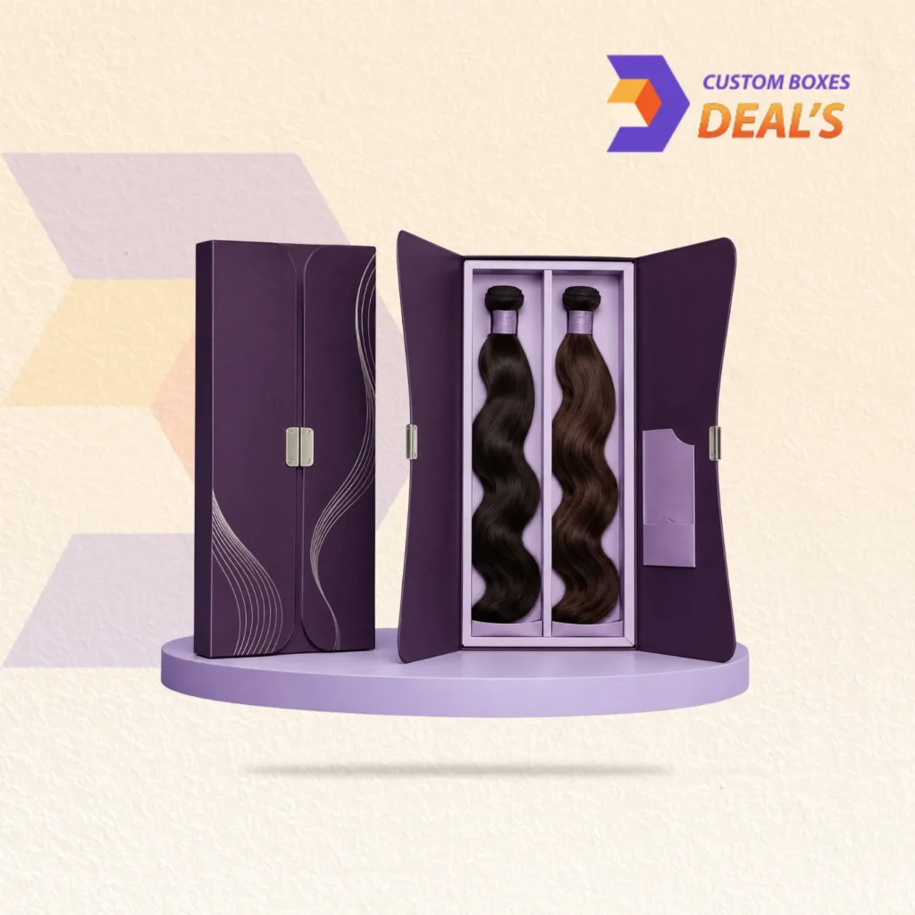 Branded double door hair extension boxes for secure storage and attractive retail display