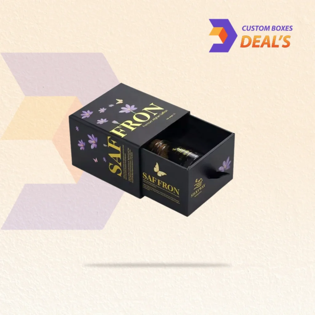 Branded drawer-style perfume boxes designed for elegant retail display and product presentation