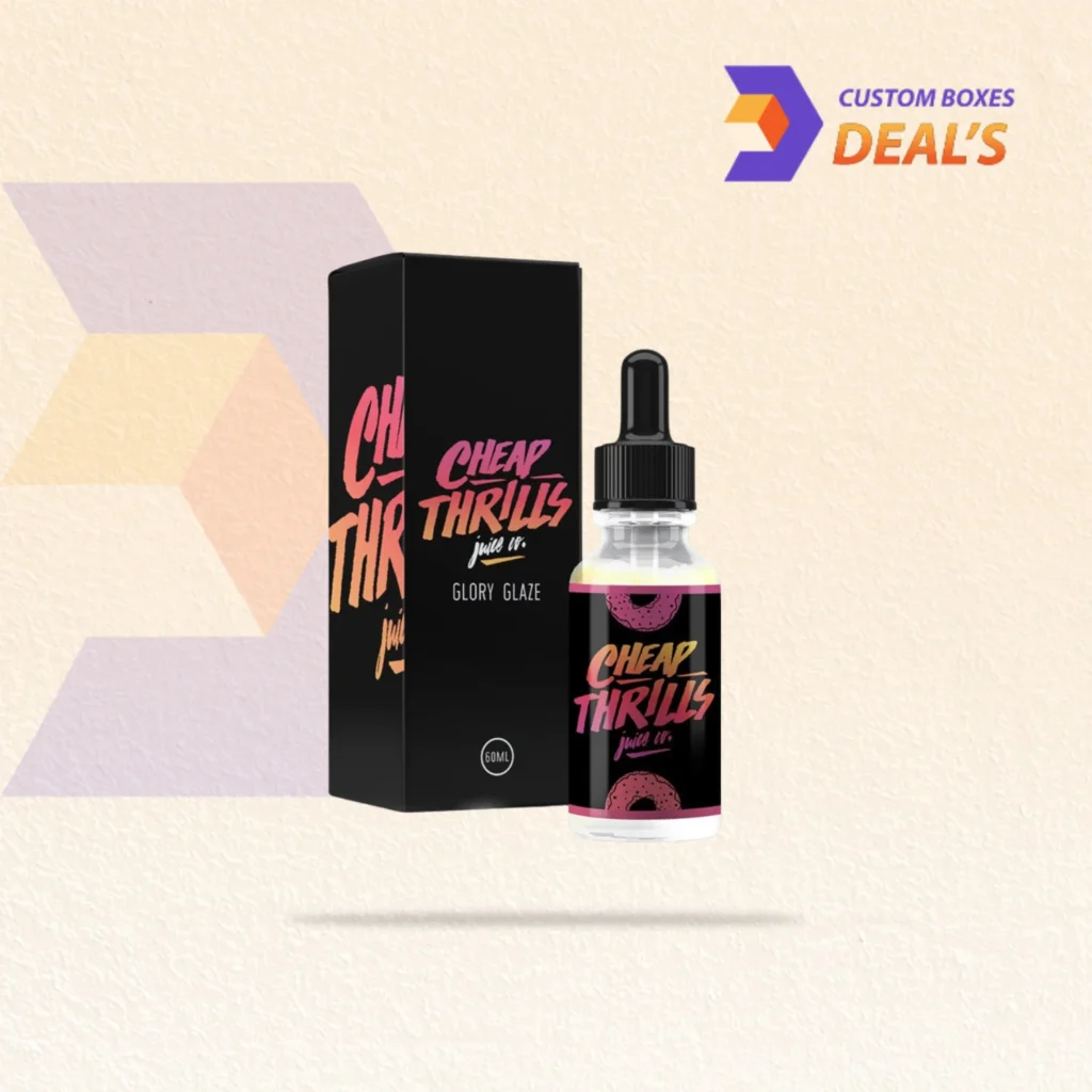 Branded e-liquid vape carton featuring a clear window for visible bottle presentation