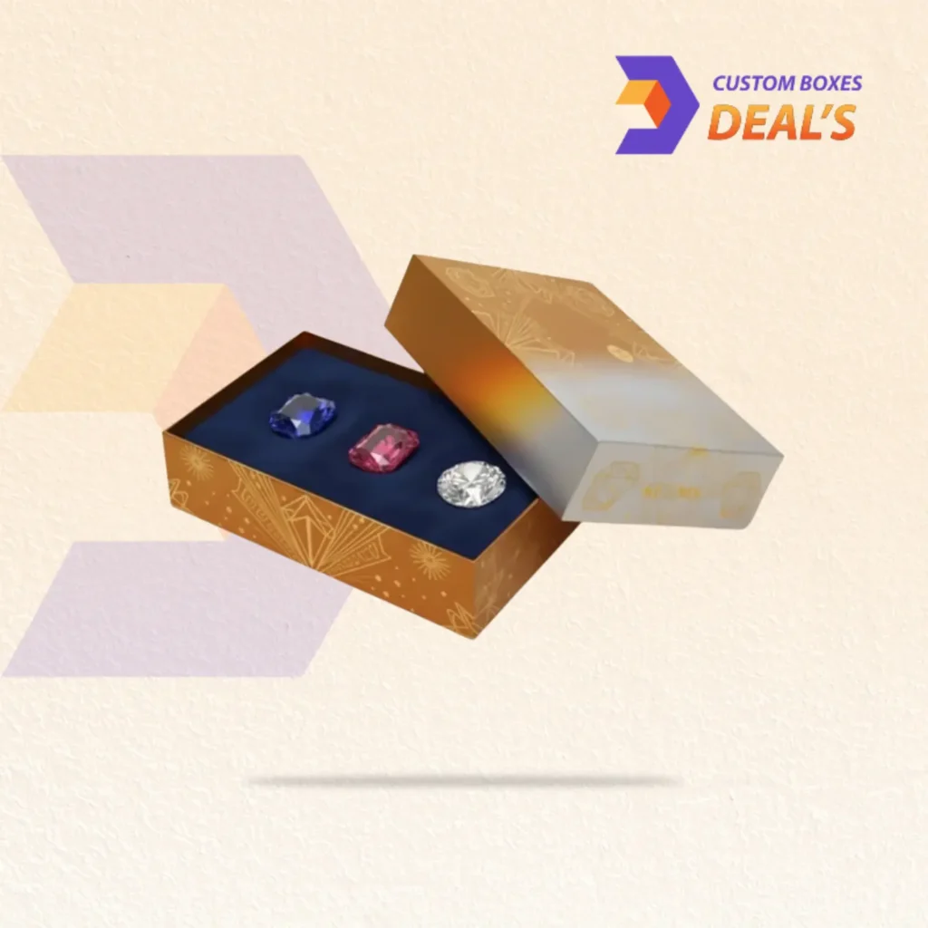 Custom gemstone packaging with branded printing for crystals, loose stones, and mineral collections