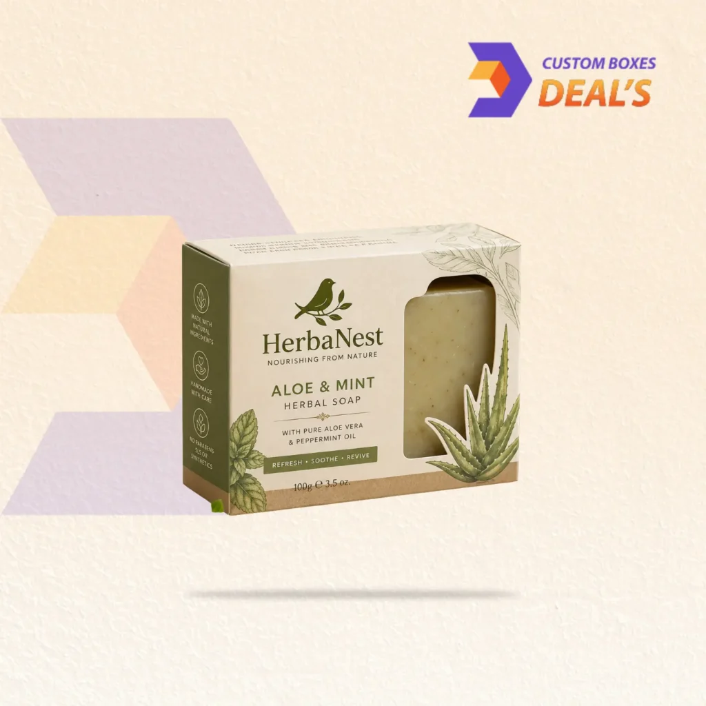 Herbal soap packaging with natural designs and premium materials for eco-friendly soap products.