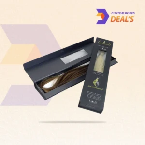Custom packaging for human hair wigs and extensions with stylish branding and presentation