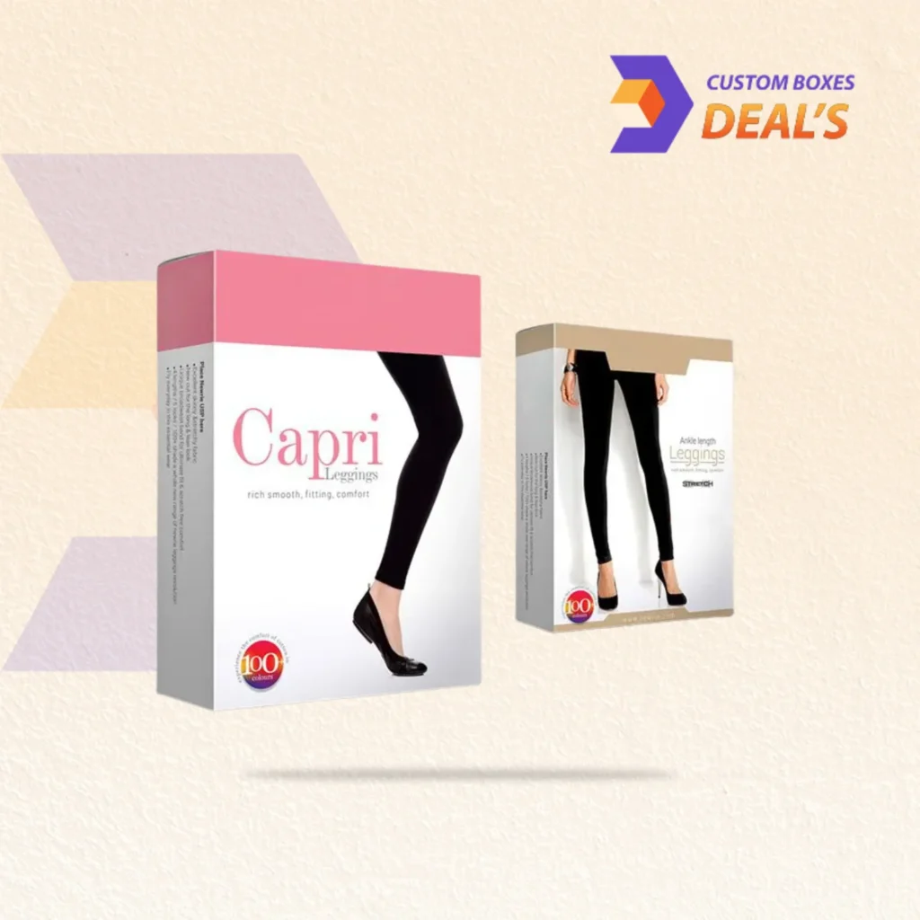 Branded cardboard leggings boxes for fitness apparel brands, boutiques and online orders.