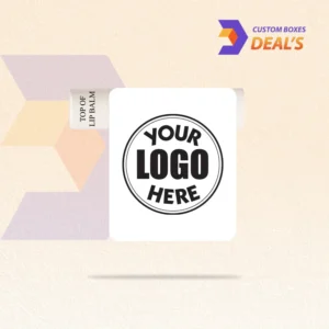 Personalized lip balm tube labels featuring branded colors and custom artwork