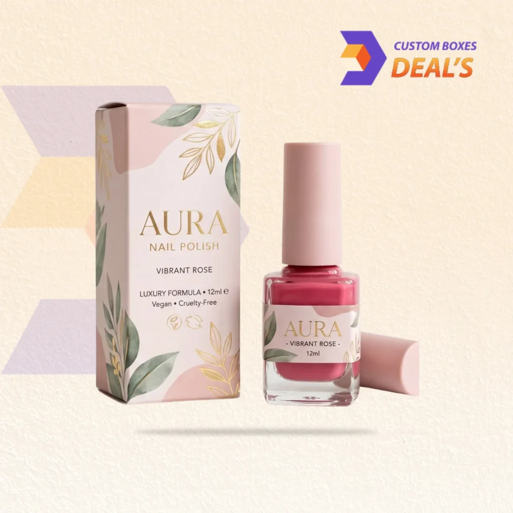 Printed nail polish packaging with professional branding for cosmetic and nail care products
