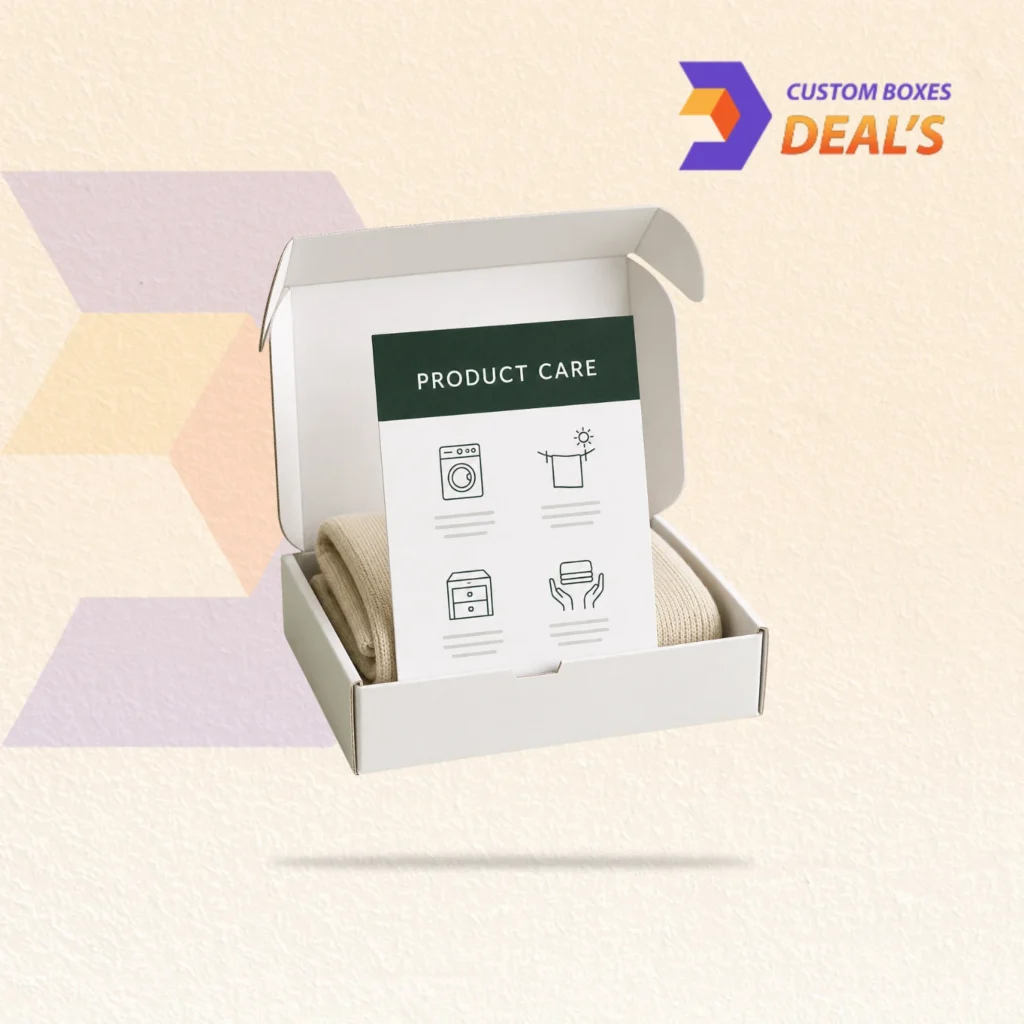 Packaging insert cards designed to provide product information, branding, and customer engagement.
