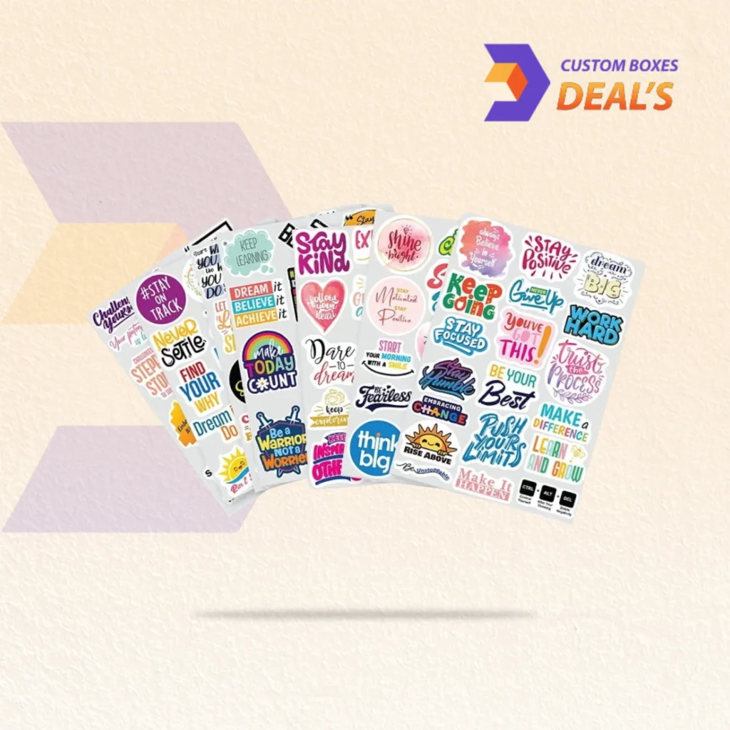 Custom motivational sticker sheets with uplifting words and decorative designs