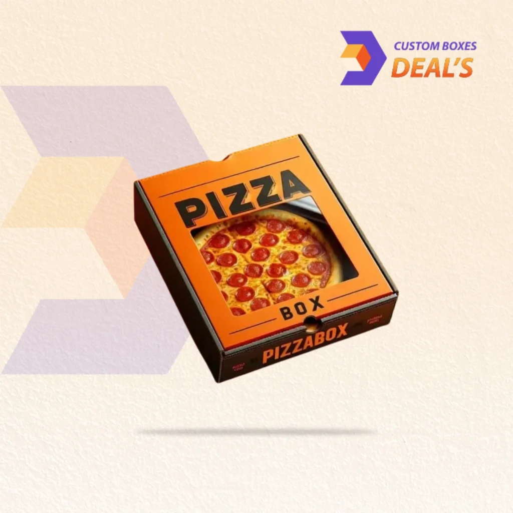 Pizza boxes with clear window for attractive pizza presentation and takeaway