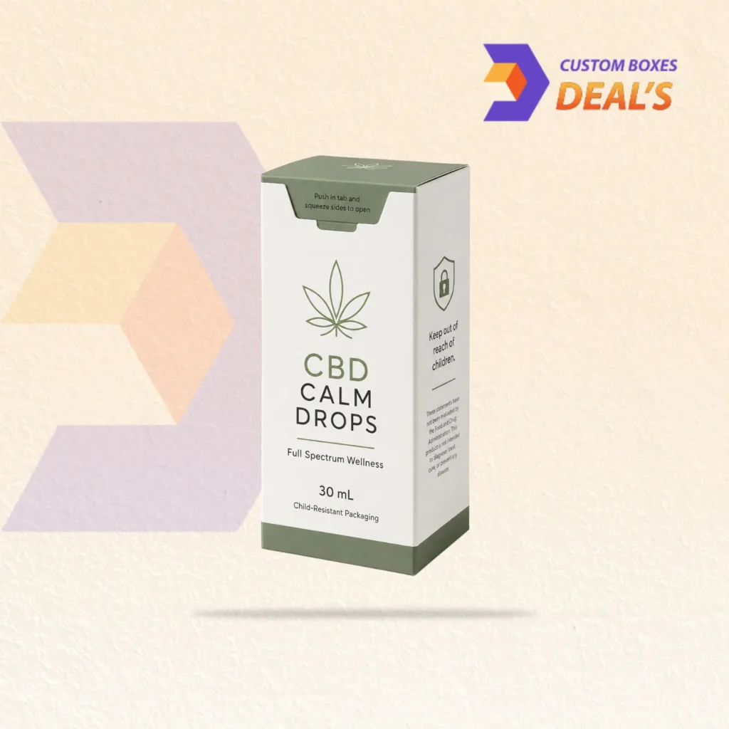Branded paperboard CBD boxes with a child resistant opening mechanism