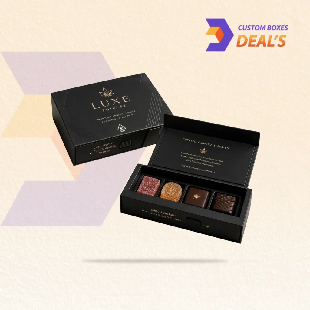 Branded paperboard edible boxes with a child resistant opening mechanism