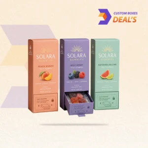 Branded paperboard gummy boxes featuring a child resistant opening mechanism