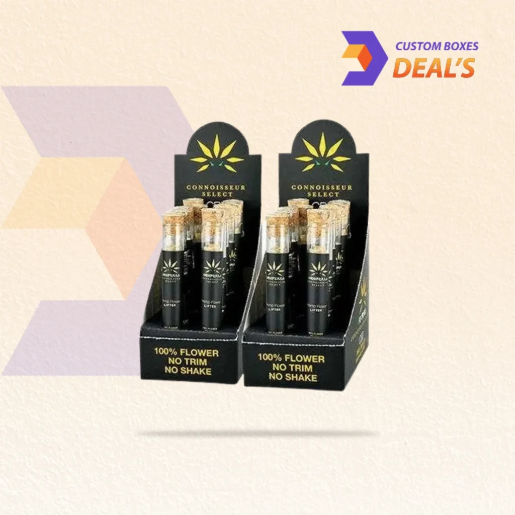 Branded hemp display boxes for product presentation.