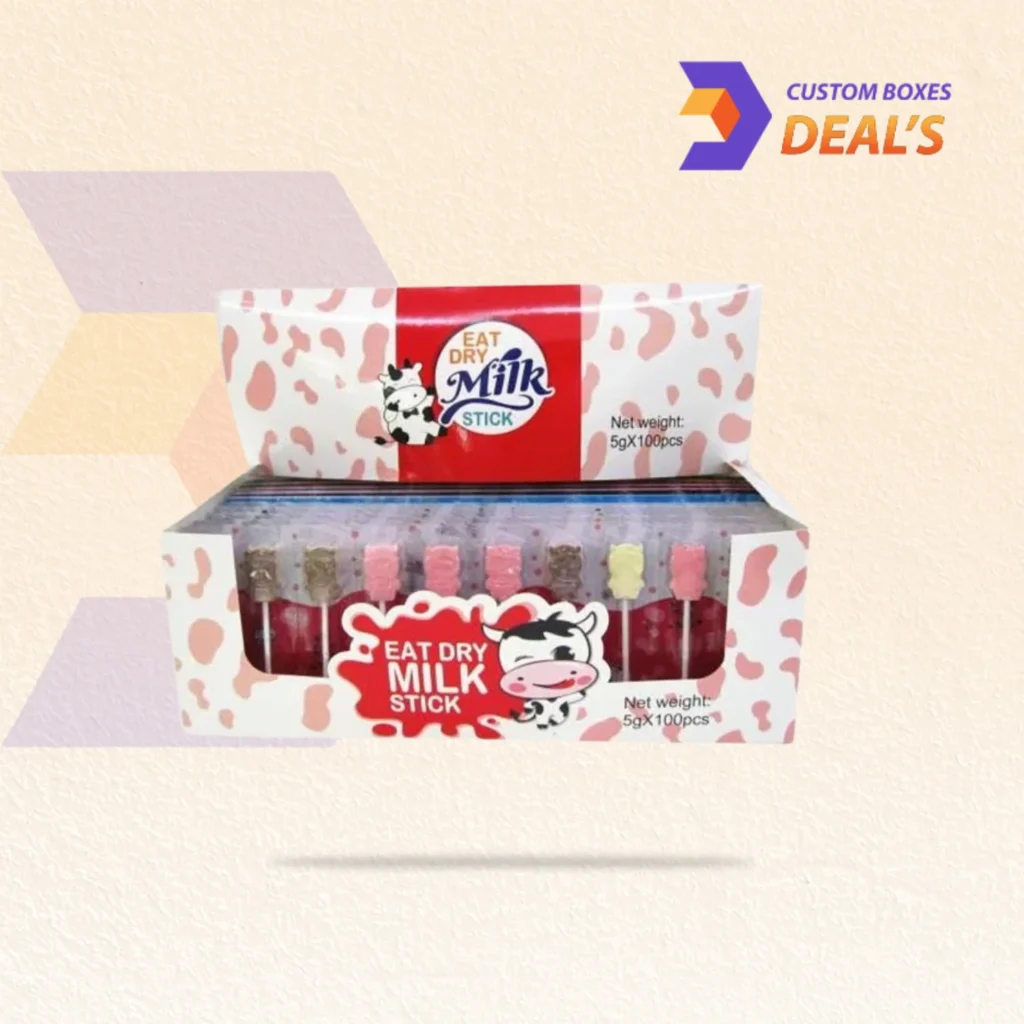 Branded lollipop display boxes for product presentation.