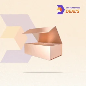 Rose gold gift box with lid featuring an elegant metallic finish for luxury gifts and premium packaging.