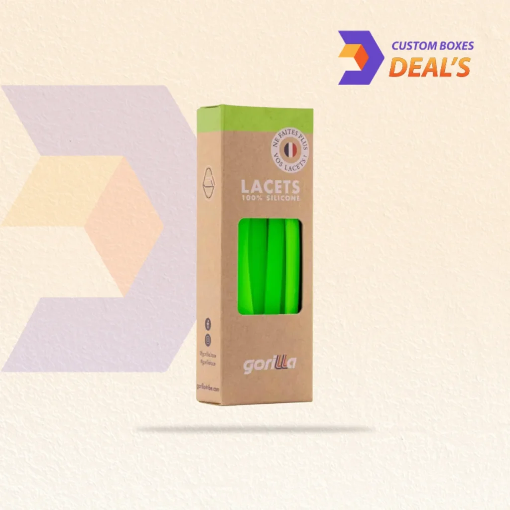 Branded shoe laces packaging featuring a custom logo and product details
