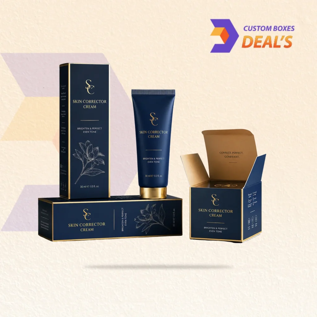 Printed skin corrector cream boxes with professional branding for skincare and cosmetic brands