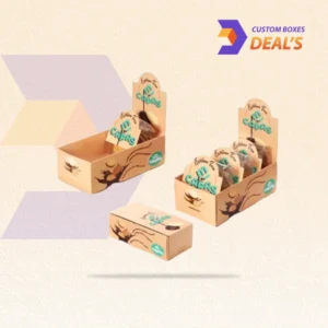 Branded tear away boxes for product presentation.