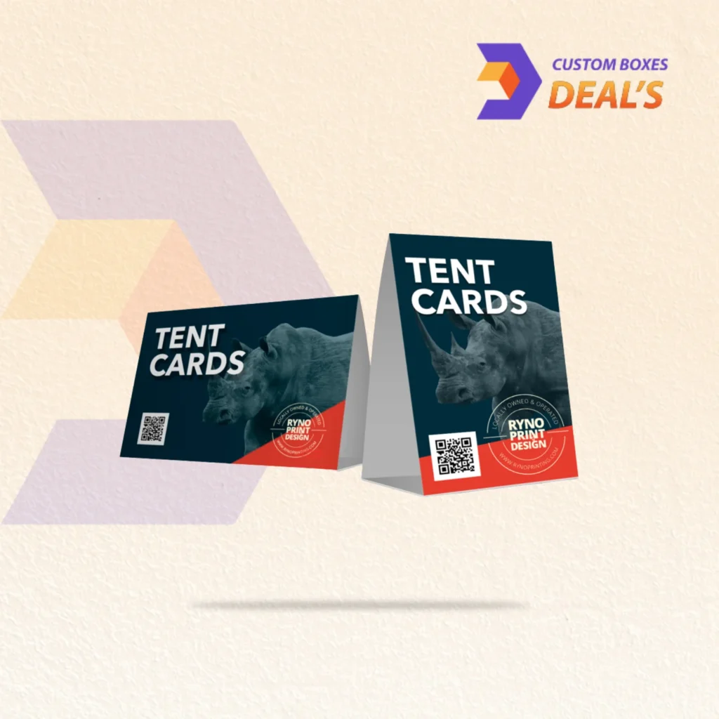 Custom tent cards for brand promotions.