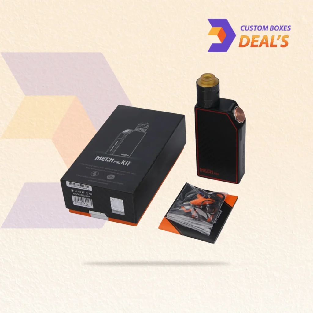 Wholesale vape mod kit boxes customized with logos, product graphics and specification details