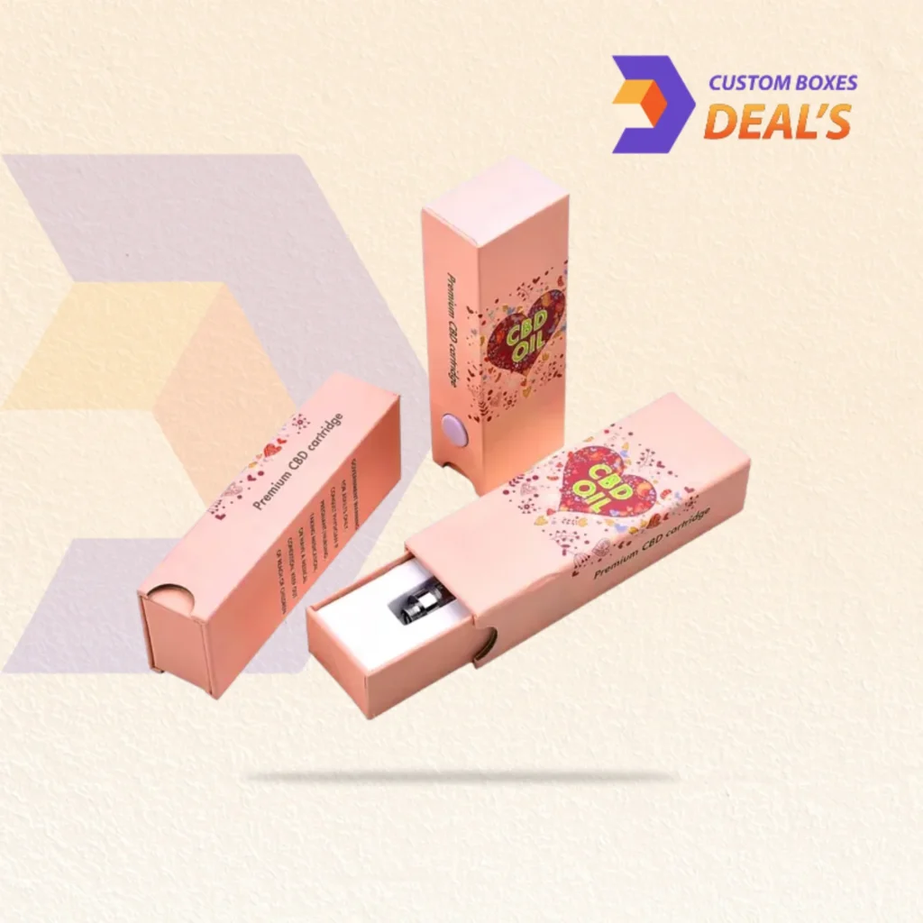 Wholesale 1ml vape cartridge boxes displaying custom colors, logo artwork and product details