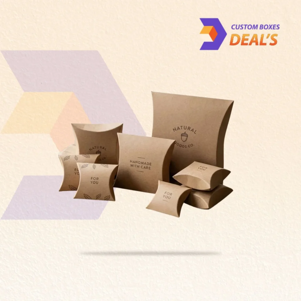 Printed square pillow boxes with professional branding for elegant product and gift presentation