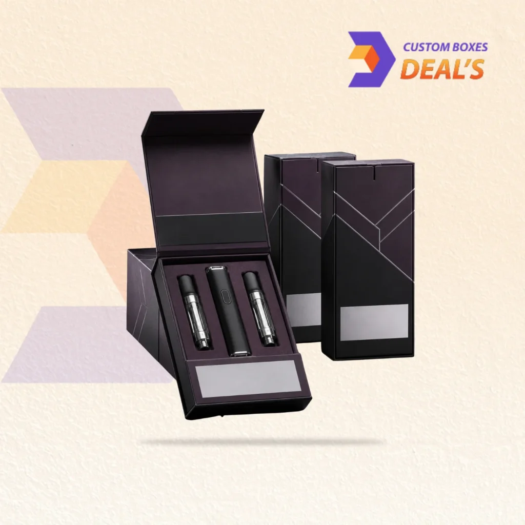 Wholesale THC vape boxes displayed with distinctive colors, logos and product information