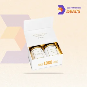 Minimalist white boxes for candles with custom artwork for gifting and shelf display