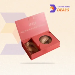 Branded magnetic window boxes designed for wigs, hairpieces, and hair extension packaging