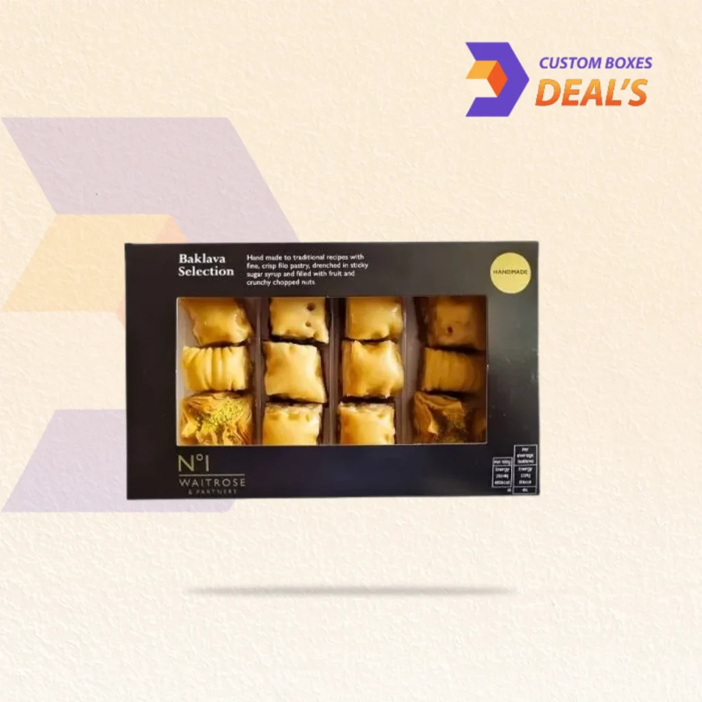 Custom baklava packaging boxes designed for attractive and secure dessert packaging
