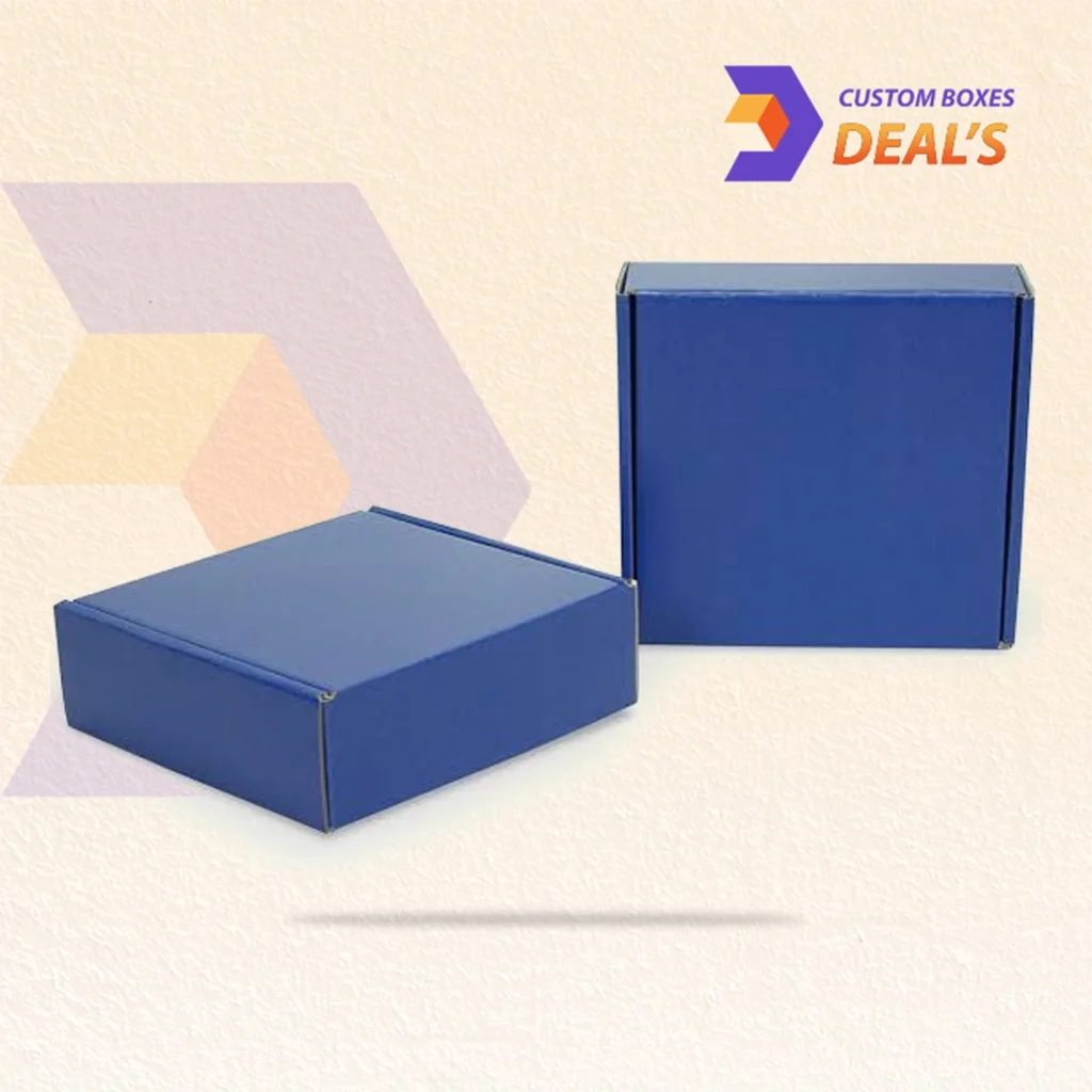 Blue mailer boxes with a clean and professional packaging design