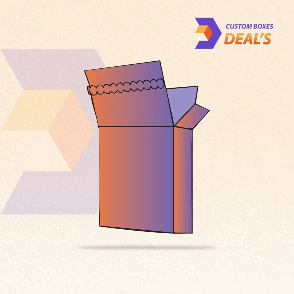 Branded cardboard packaging with sealed ends, tear opening and locking tab
