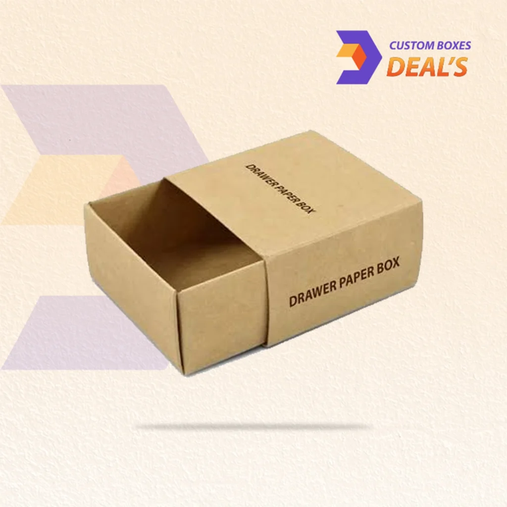 Custom cardboard drawer boxes with printed branding and design