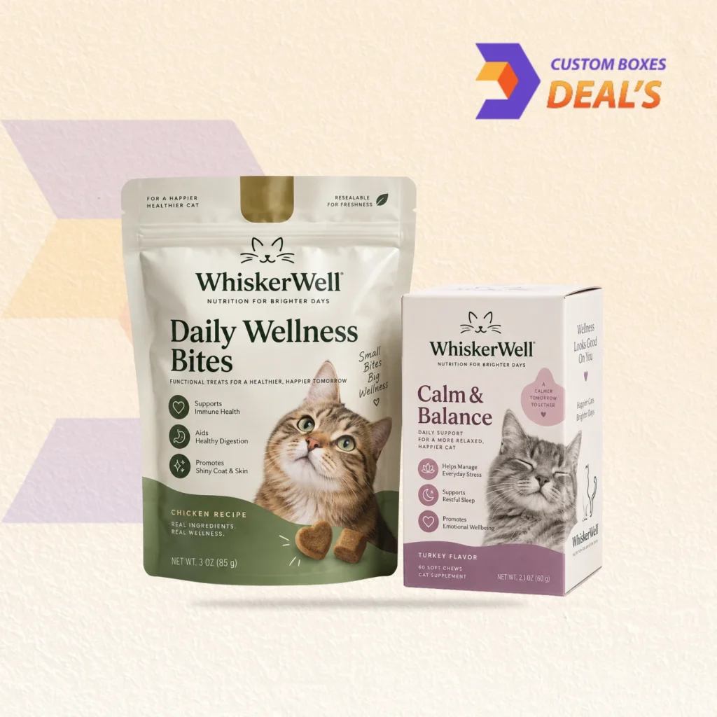 Custom cat care packaging boxes for grooming, hygiene, and pet wellness products