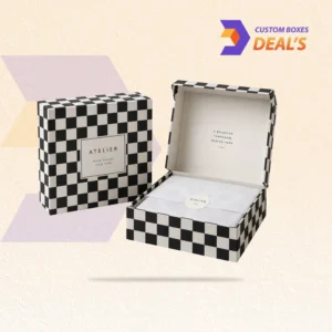 Checkered boxes featuring a distinctive pattern for stylish product packaging and presentation