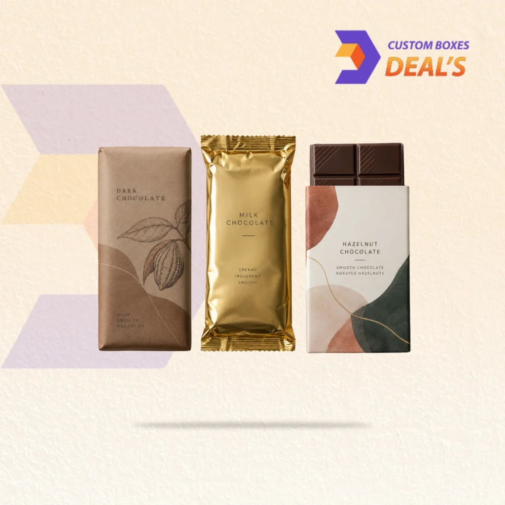 Custom chocolate wrapper packaging designed for branded chocolate products