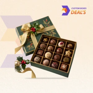 Christmas chocolate boxes designed for festive gifting and seasonal chocolate packaging in the UK