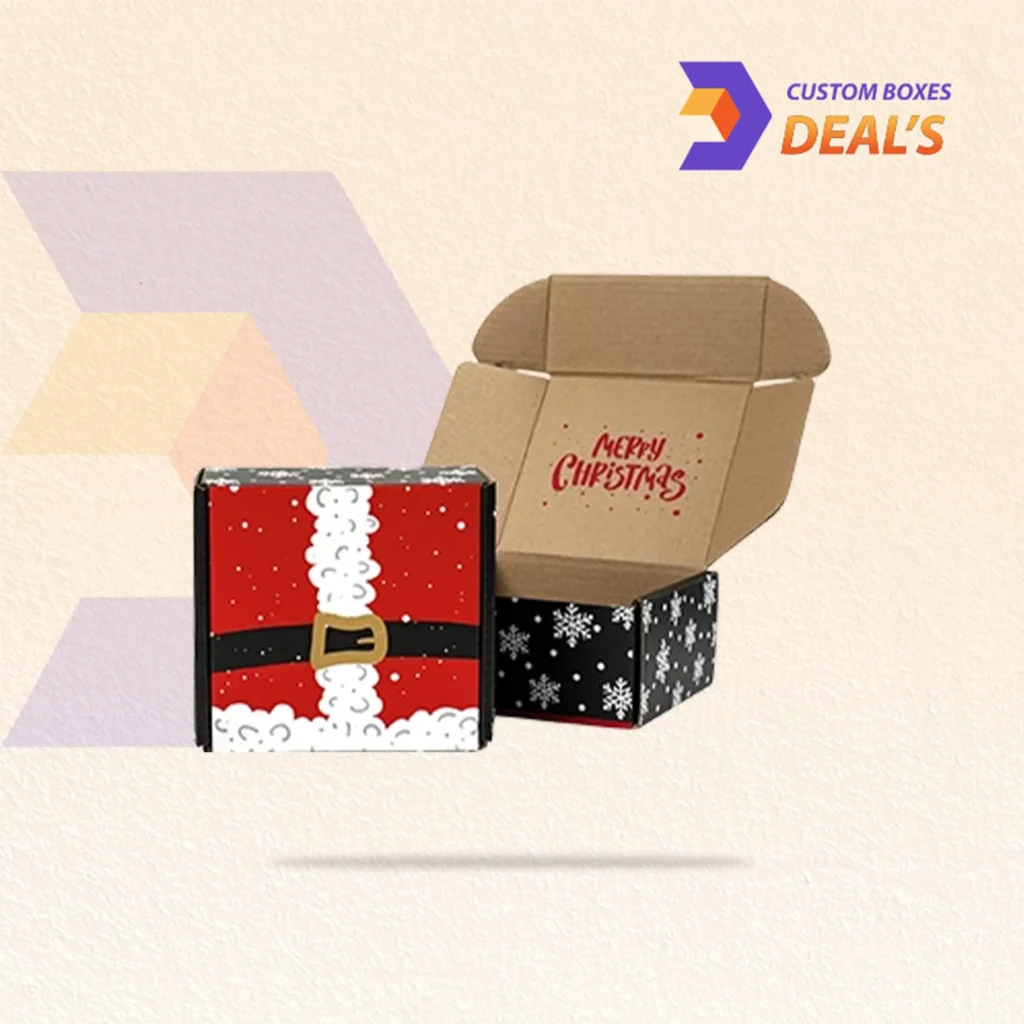 Christmas mailer boxes with festive holiday printed designs