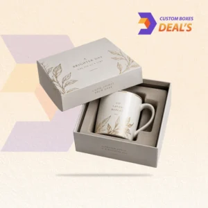 Printed coffee mug packaging with custom branding and protective box design