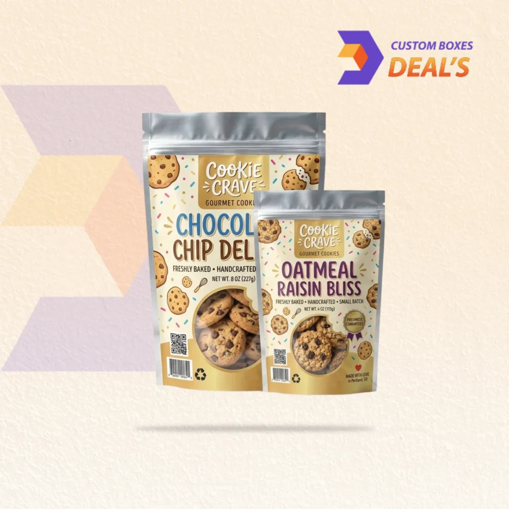 Custom Cookie Bags designed to keep cookies fresh with durable food-safe packaging.