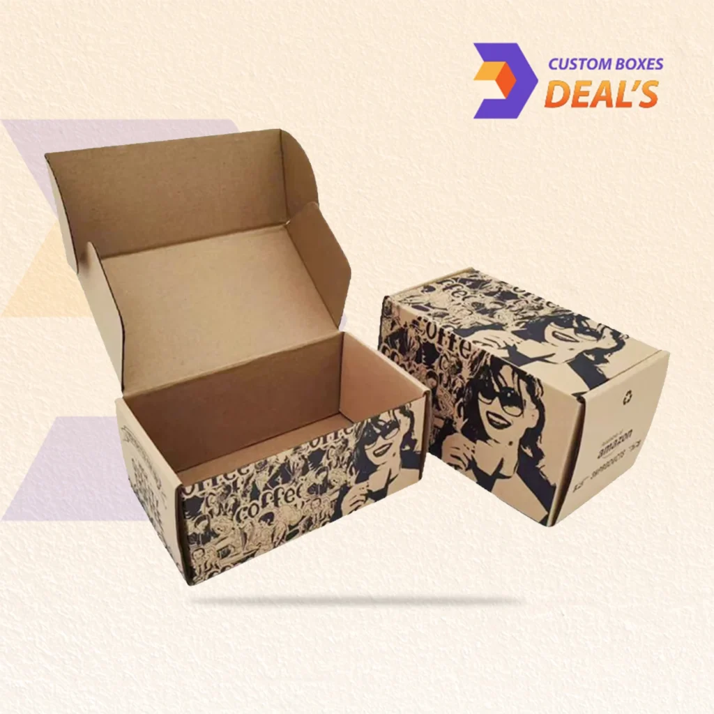 Custom printed corrugated boxes with vibrant branding and artwork