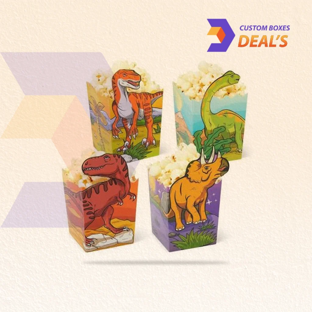 Custom dinosaur themed popcorn boxes for kids' parties