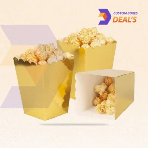 Gold popcorn boxes with custom printed branding