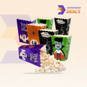 Halloween popcorn boxes with spooky custom printed designs