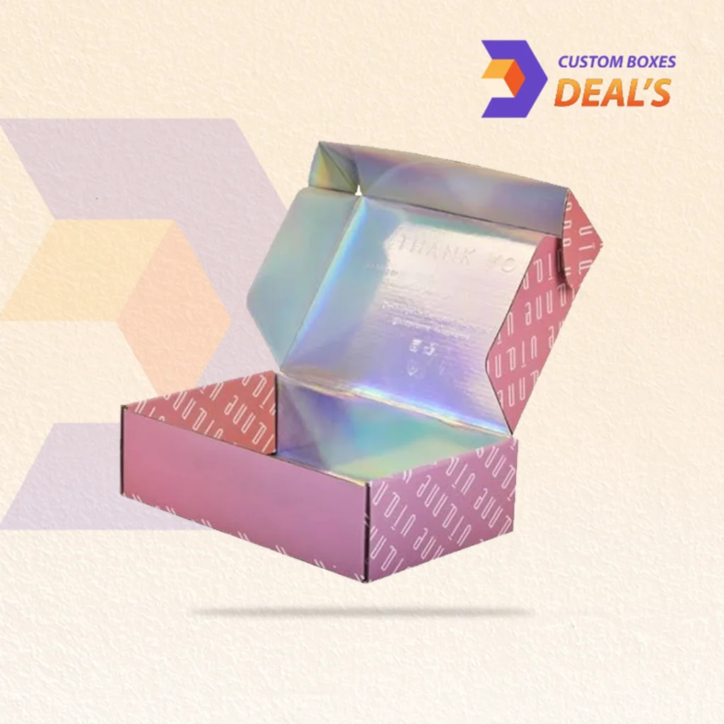 Holographic mailer boxes with eye-catching reflective finishes