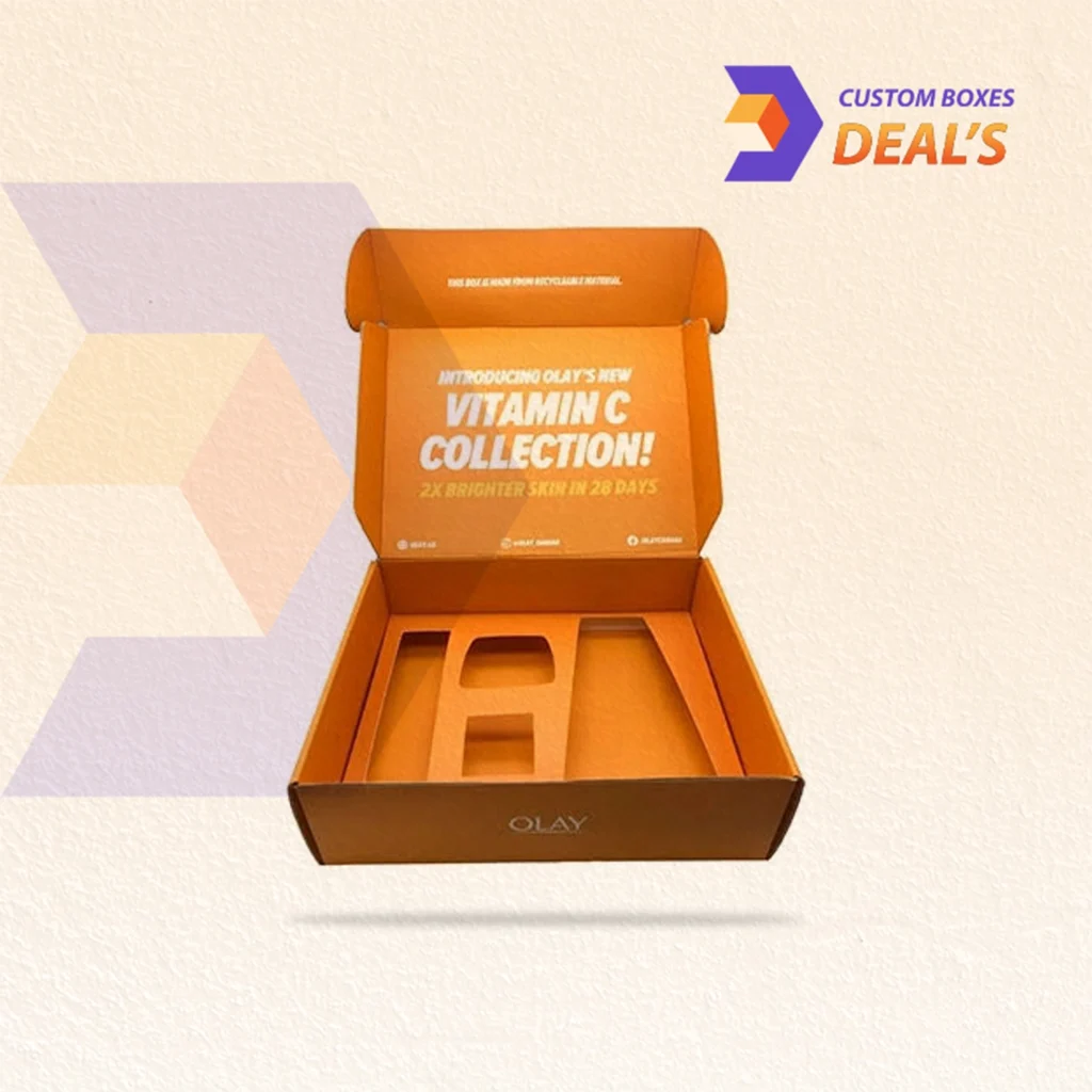 Custom mailer boxes with inserts for organized product packaging.