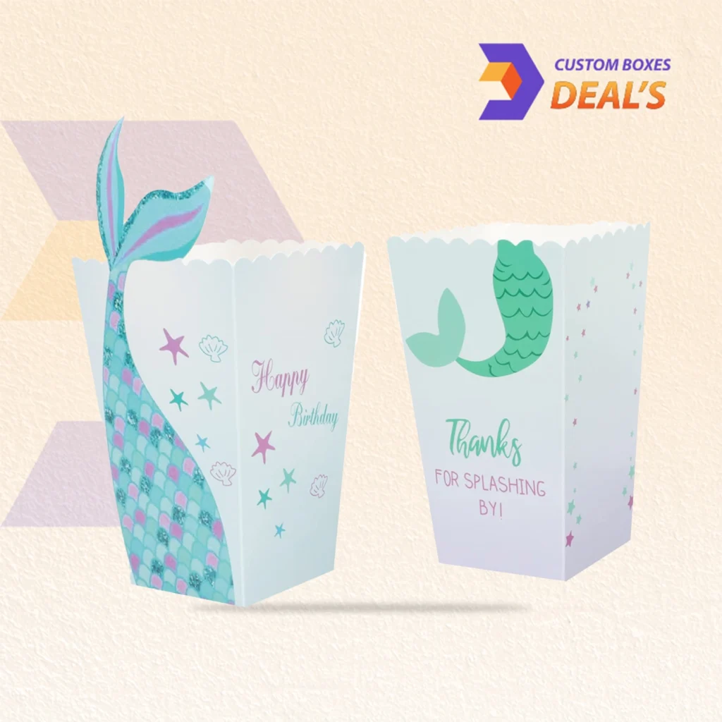 Mermaid themed popcorn boxes with custom printed designs