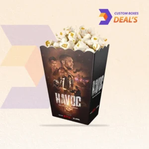 Movie night popcorn boxes with custom cinema themed designs